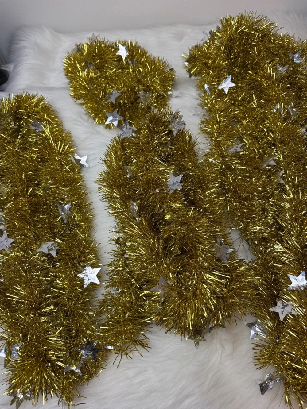 Festive Gold & Silver Stars Tinsel Garland - 20’, 8’, 6’, 3.5’ (37.5 Feet Total)